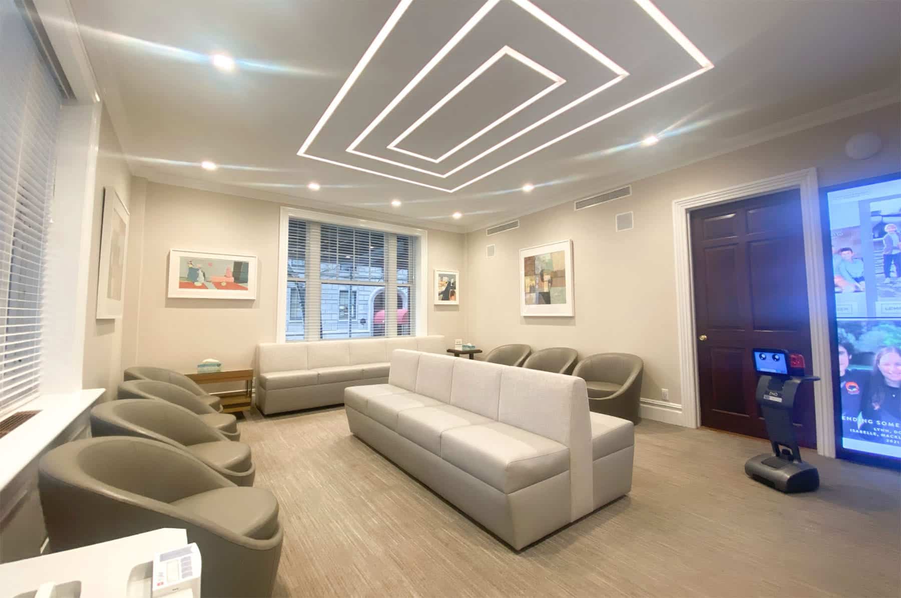 Modern patient lounge at the Lemchen Salzer Orthodontics office in New York City